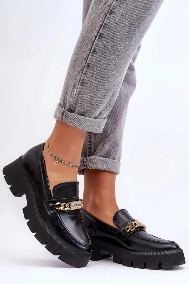 Best Boto Klasyczne Mokasyny Na Masywnej Platformie Czarne Catch Me!