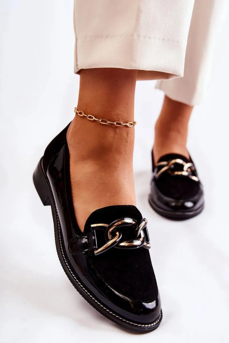 Online Klasyczne Mokasyny Z Łańcuchem 2531 Czarne Damskie Mokasyny Damskie Lakierowane|Mokasyny Damskie Zamszowe