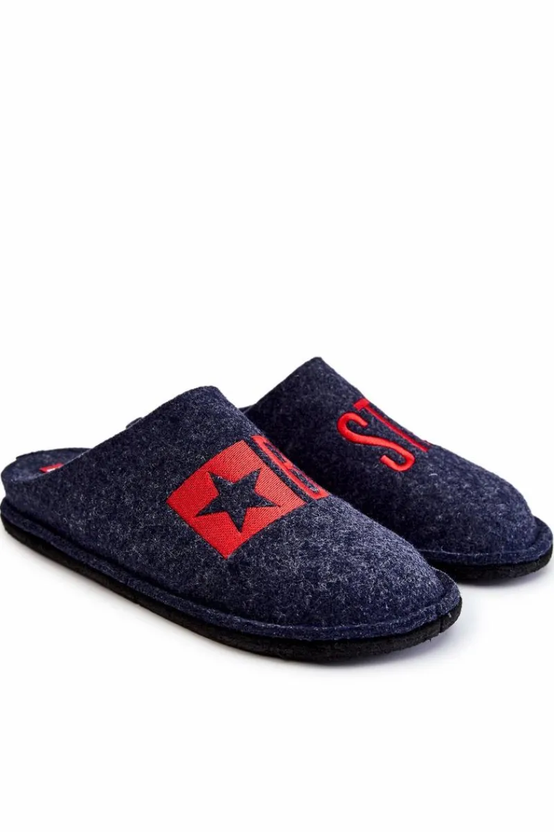 Papcie Męskie>Big Star Shoes Klasyczne Męskie Papcie Big Star KK176002 Granatowe Niebieski