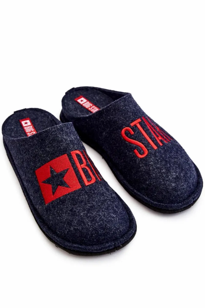 Papcie Męskie>Big Star Shoes Klasyczne Męskie Papcie Big Star KK176002 Granatowe Niebieski