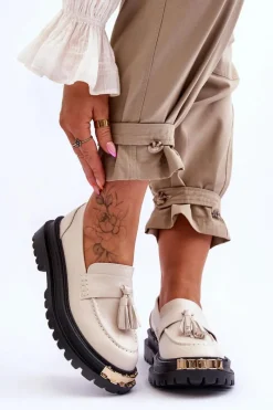 Best Boto Klasyczne Półbuty Mokasyny Z Frędzlami Beżowe Lonisa