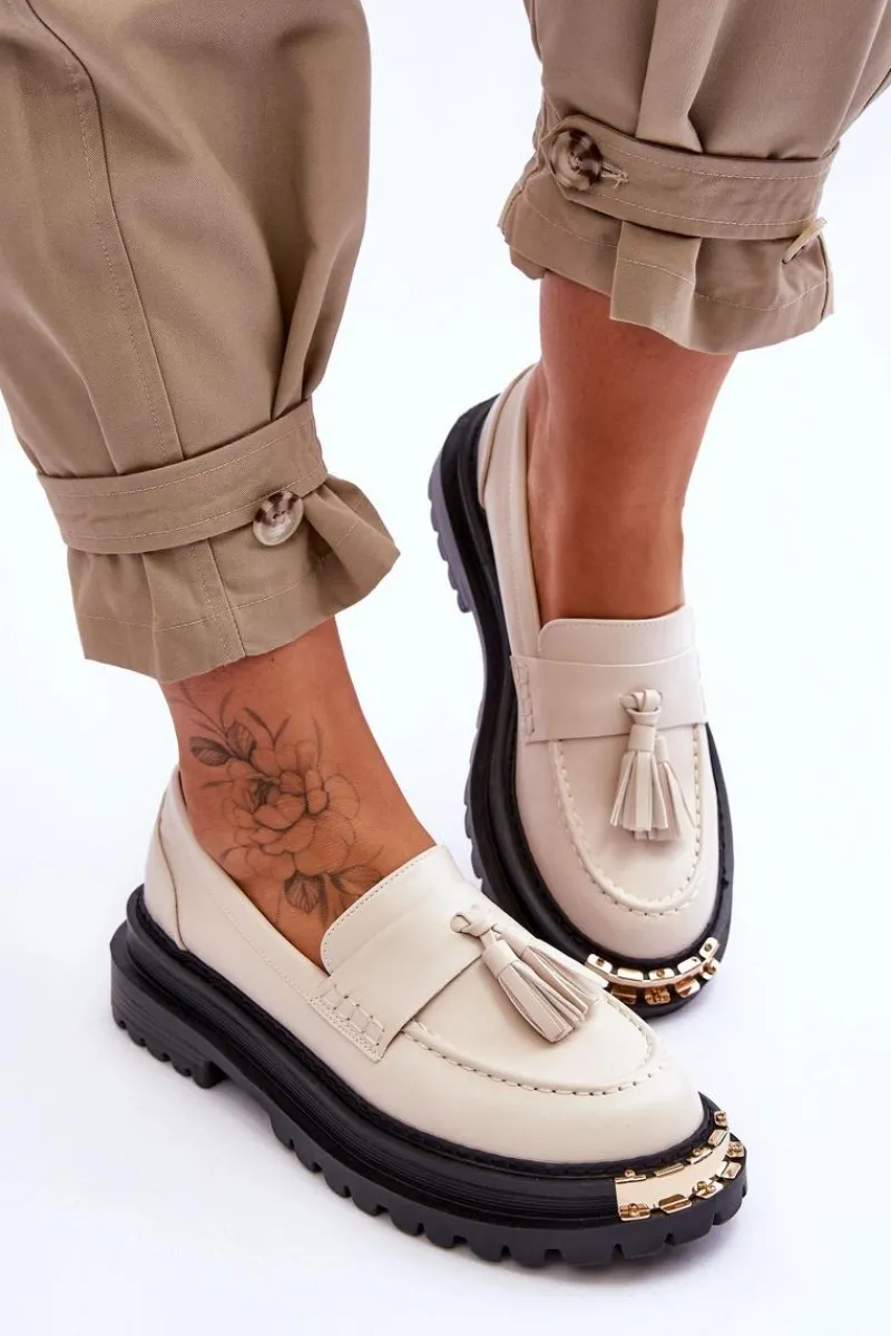 Best Boto Klasyczne Półbuty Mokasyny Z Frędzlami Beżowe Lonisa