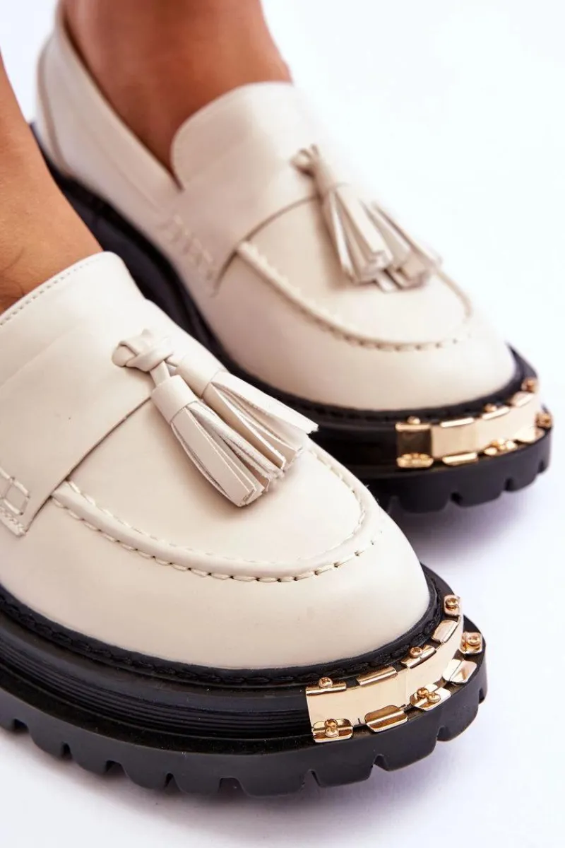 Best Boto Klasyczne Półbuty Mokasyny Z Frędzlami Beżowe Lonisa