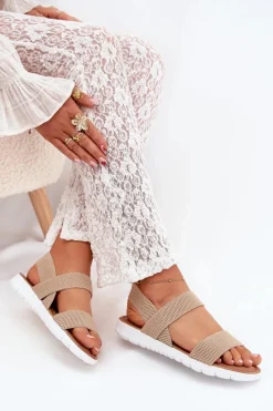 Discount Klasyczne Sandały Damskie Wsuwane Beżowe Felira Damskie Sandały Płaskie