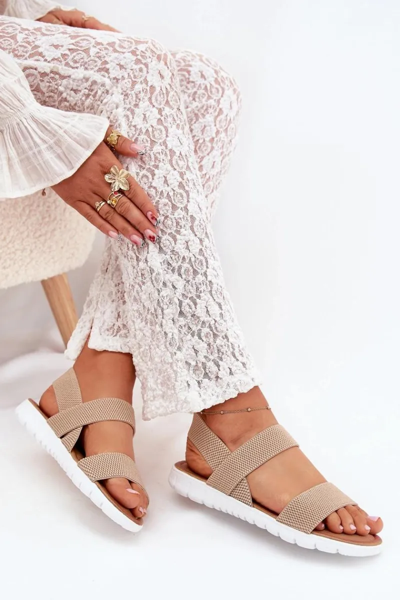 Discount Klasyczne Sandały Damskie Wsuwane Beżowe Felira Damskie Sandały Płaskie