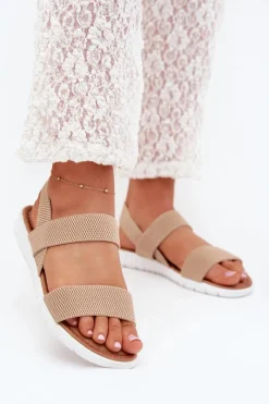 Discount Klasyczne Sandały Damskie Wsuwane Beżowe Felira Damskie Sandały Płaskie