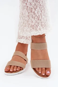 Discount Klasyczne Sandały Damskie Wsuwane Beżowe Felira Damskie Sandały Płaskie