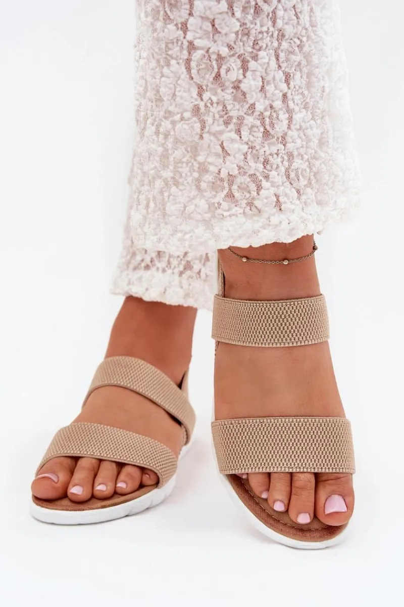 Discount Klasyczne Sandały Damskie Wsuwane Beżowe Felira Damskie Sandały Płaskie