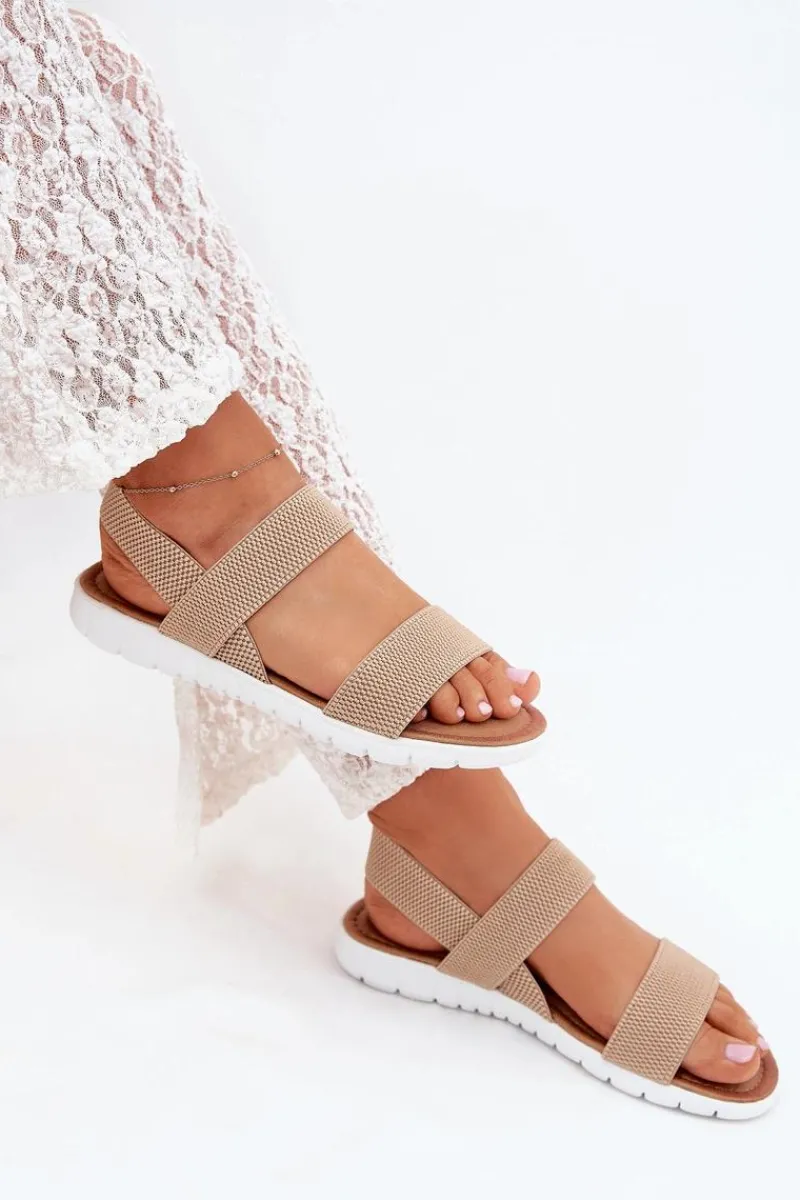 Discount Klasyczne Sandały Damskie Wsuwane Beżowe Felira Damskie Sandały Płaskie