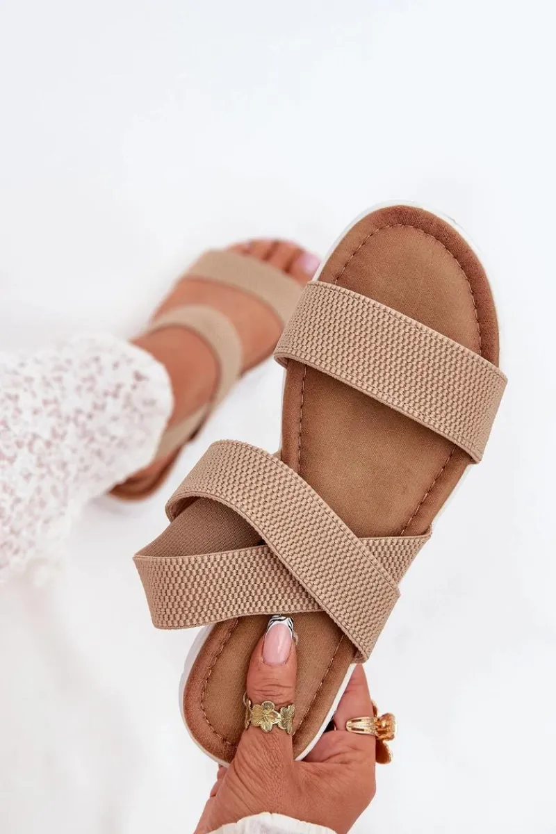 Discount Klasyczne Sandały Damskie Wsuwane Beżowe Felira Damskie Sandały Płaskie