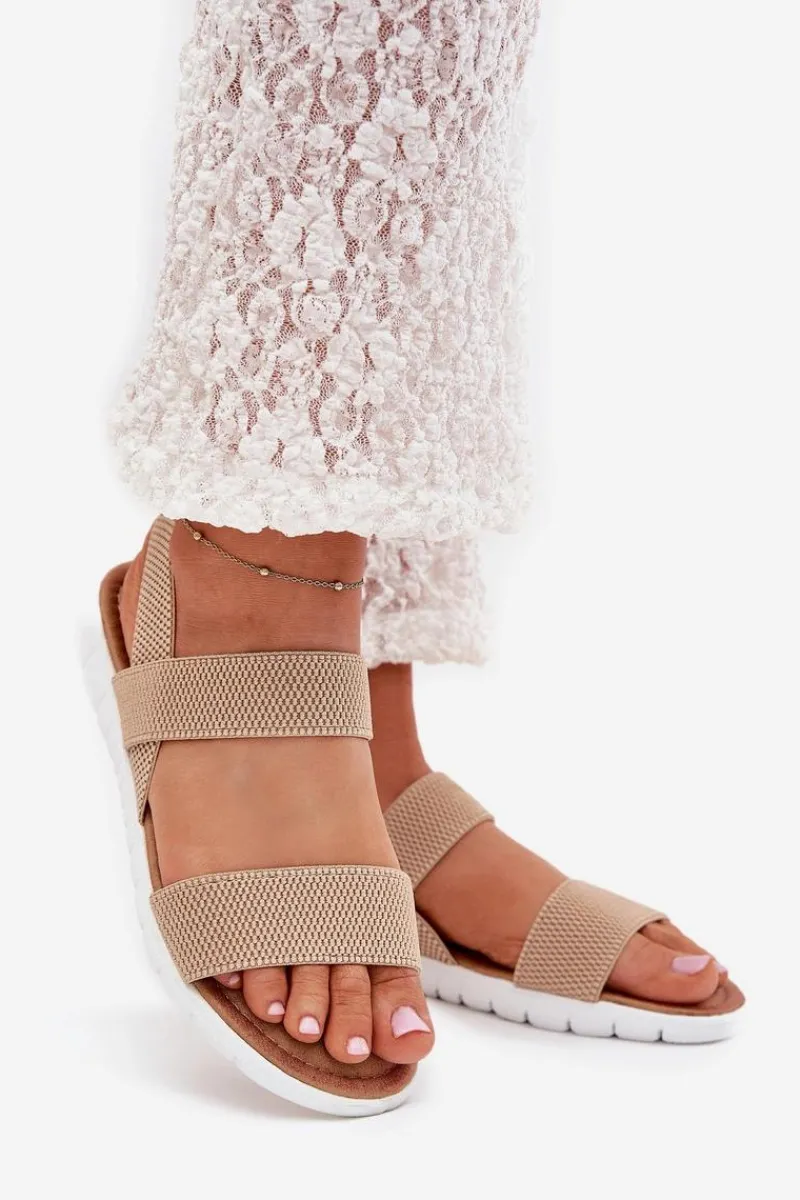 Discount Klasyczne Sandały Damskie Wsuwane Beżowe Felira Damskie Sandały Płaskie