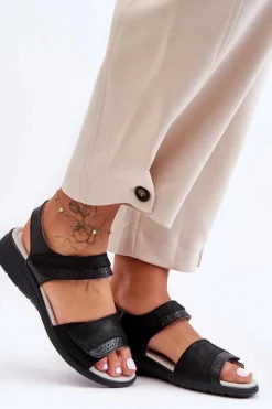 Online Damskie buty S.Barski Klasyczne Sandały Na Rzep S.Barski 97575 Czarne