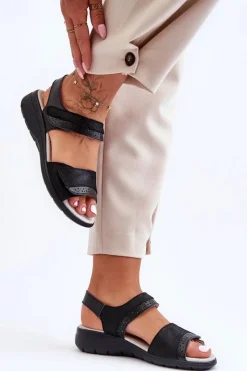 Online Damskie buty S.Barski Klasyczne Sandały Na Rzep S.Barski 97575 Czarne