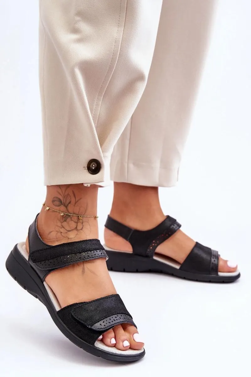 Online Damskie buty S.Barski Klasyczne Sandały Na Rzep S.Barski 97575 Czarne