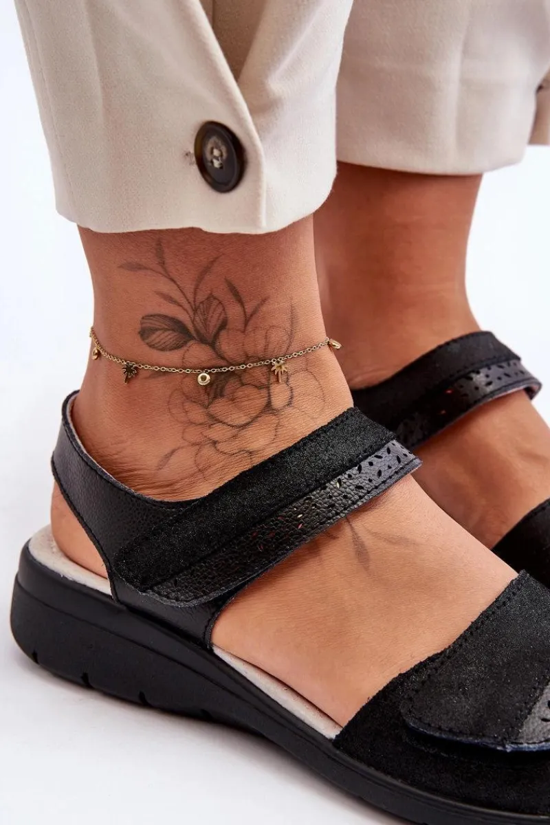 Online Damskie buty S.Barski Klasyczne Sandały Na Rzep S.Barski 97575 Czarne