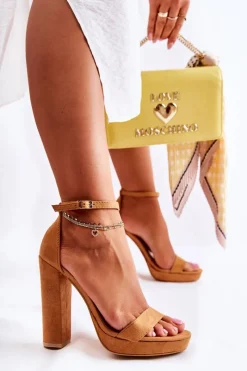 Clearance Klasyczne Sandały Na Wysokim Obcasie Camel Baleira Damskie Sandały Na Obcasie
