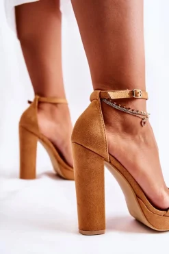 Clearance Klasyczne Sandały Na Wysokim Obcasie Camel Baleira Damskie Sandały Na Obcasie