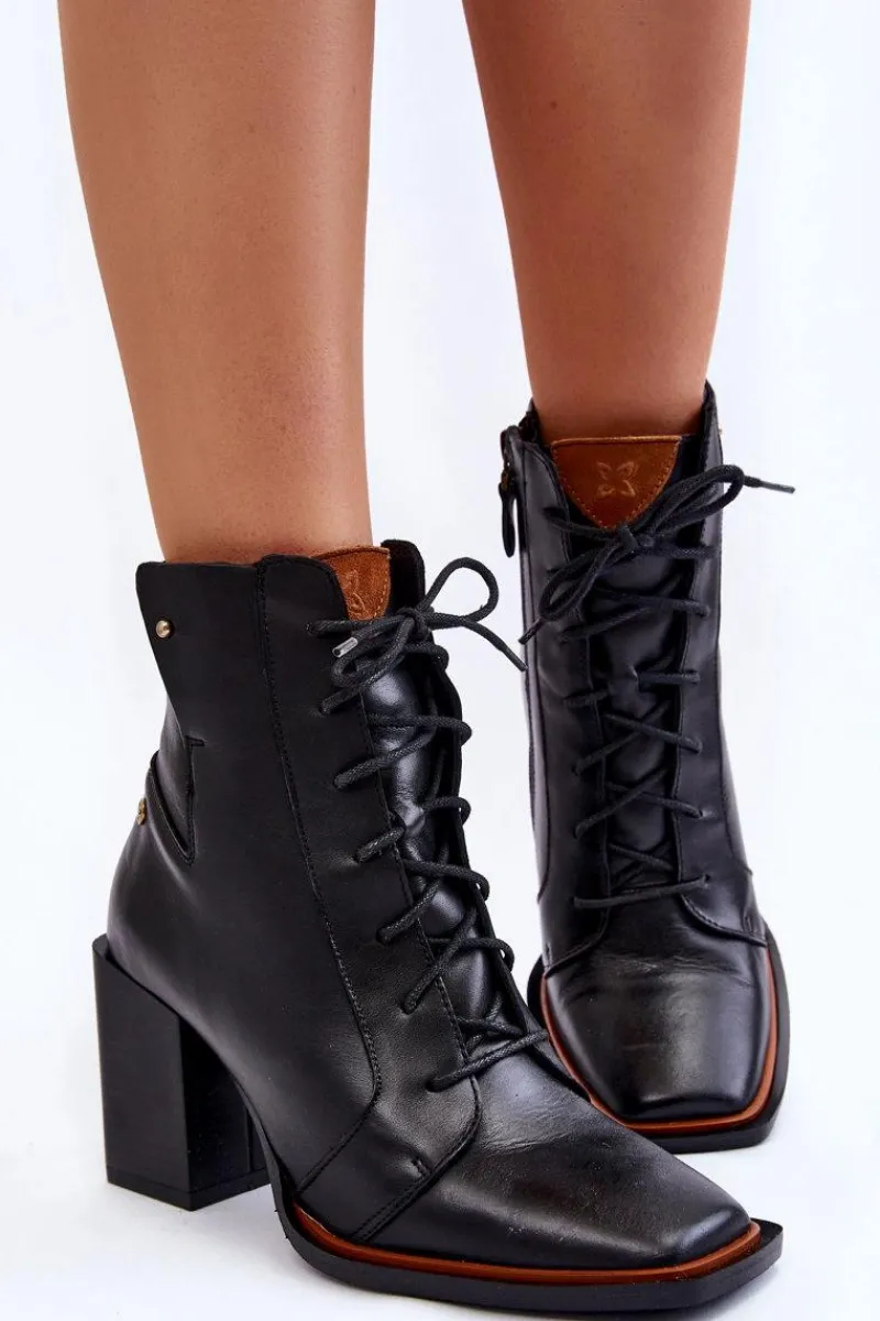 Botki Wiosenne|Botki Sznurowane>Maciejka Klasyczne Skórzane Botki Sznurowane 05667-01 Czarne