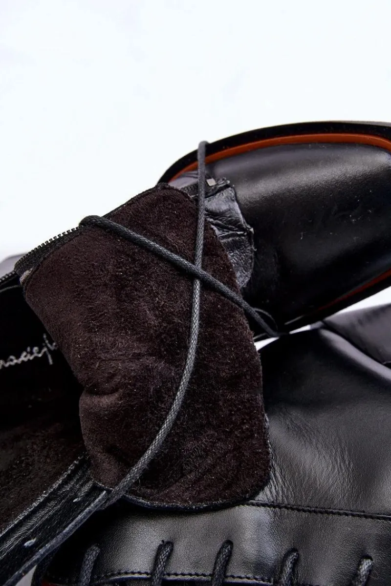 Botki Wiosenne|Botki Sznurowane>Maciejka Klasyczne Skórzane Botki Sznurowane 05667-01 Czarne