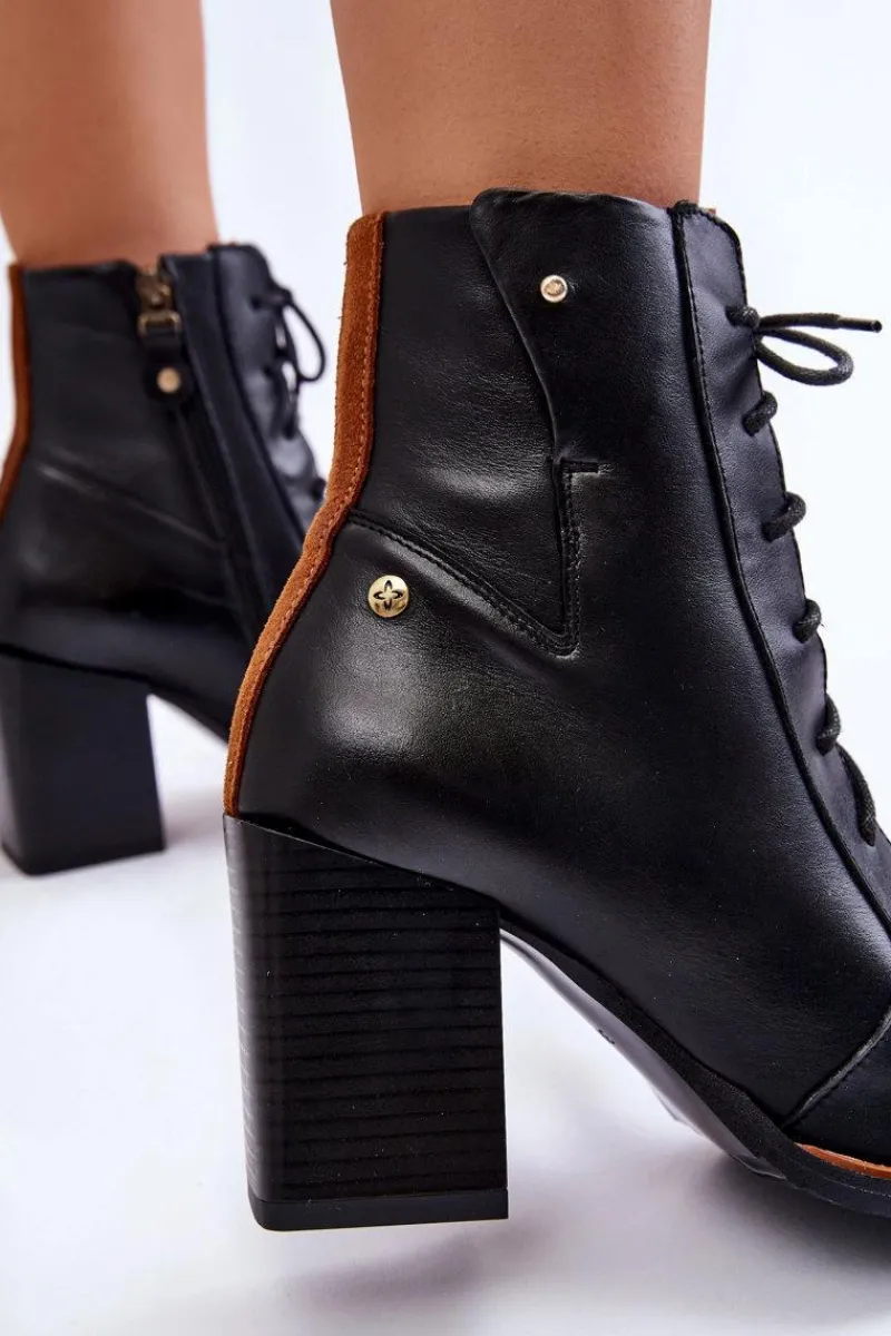 Botki Wiosenne|Botki Sznurowane>Maciejka Klasyczne Skórzane Botki Sznurowane 05667-01 Czarne