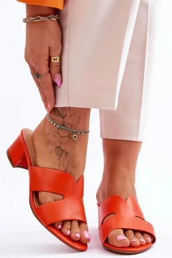 Best Boto Klasyczne Skórzane Klapki Na Niskim Obcasie Pomarańczowe Miley