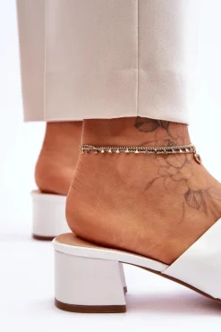 Clearance Klasyczne Skórzane Klapki Na Niskim Obcasie Białe Miley Damskie Klapki Na Obcasie|Klapki Damskie Klasyczne