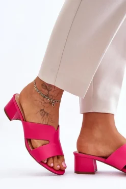 Hot Klasyczne Skórzane Klapki Na Niskim Obcasie Fuksja Miley Damskie Klapki Na Obcasie|Klapki Damskie Klasyczne