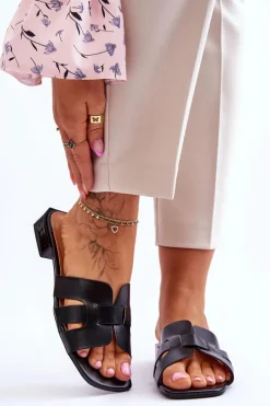 Best Boto Klasyczne Skórzane Klapki Damskie Czarne Fendy