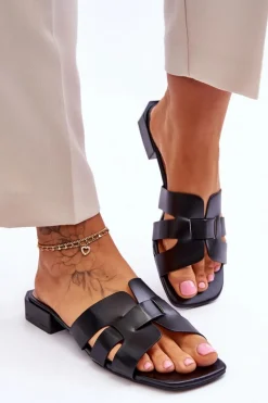 Best Boto Klasyczne Skórzane Klapki Damskie Czarne Fendy