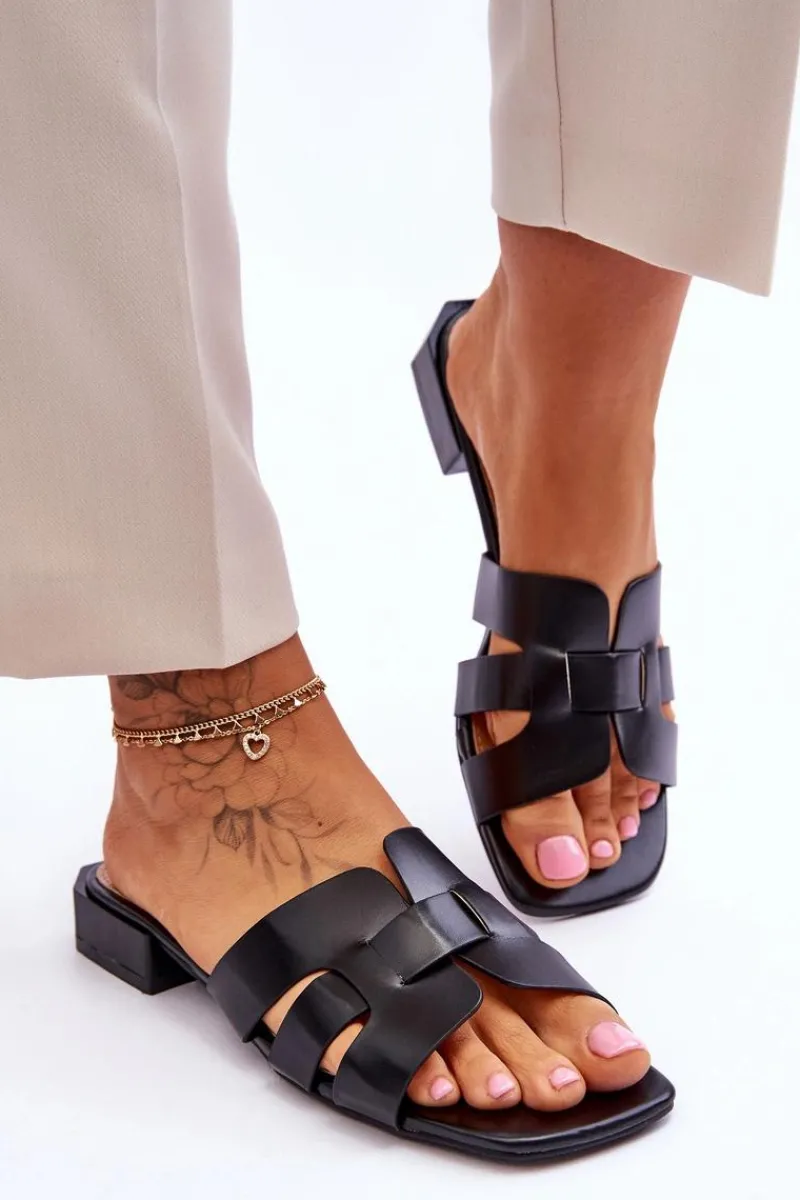 Best Boto Klasyczne Skórzane Klapki Damskie Czarne Fendy