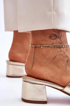 Clearance Klasyczne Skórzane Klapki Na Niskim Obcasie Złote Miley Damskie Klapki Na Obcasie|Klapki Damskie Klasyczne