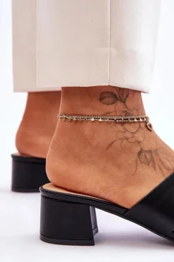 Klasyczne Skórzane Klapki Na Niskim Obcasie Czarne Miley Damskie Klapki Na Obcasie|Klapki Damskie Klasyczne