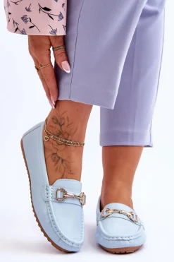 Online Boto Klasyczne Skórzane Mokasyny Jasnoniebieskie Verona