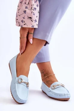 Online Boto Klasyczne Skórzane Mokasyny Jasnoniebieskie Verona