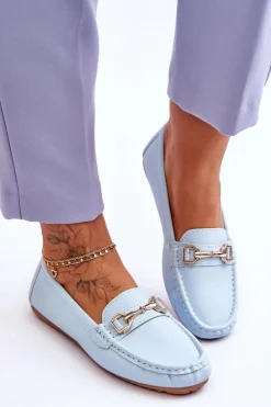 Online Boto Klasyczne Skórzane Mokasyny Jasnoniebieskie Verona