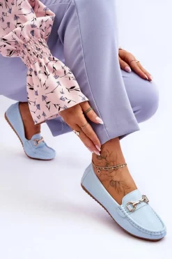 Online Boto Klasyczne Skórzane Mokasyny Jasnoniebieskie Verona