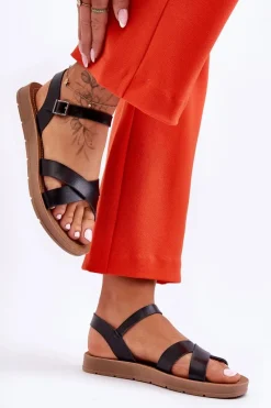 Sandały Płaskie>Boto Klasyczne Skórzane Sandały Damskie Czarne Talisma