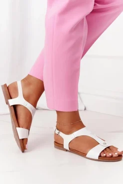 Sandały Płaskie></noscript>Damskie buty S.Barski Klasyczne Skórzane Sandały S.Barski 541-8 Srebrne