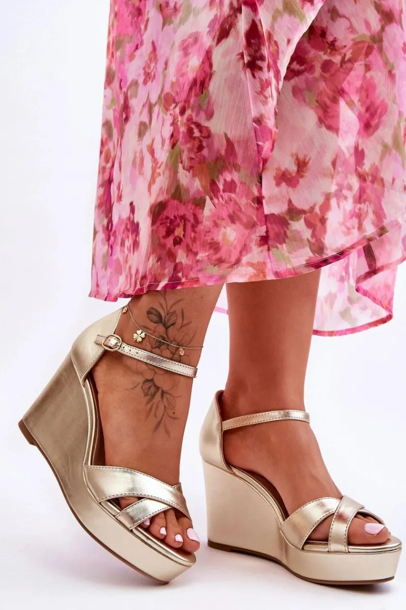 Best Boto Klasyczne Skórzane Sandały Na Koturnie Złote Givana