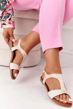 Outlet Damskie buty S.Barski Klasyczne Skórzane Sandały S.Barski 541-8 Złote