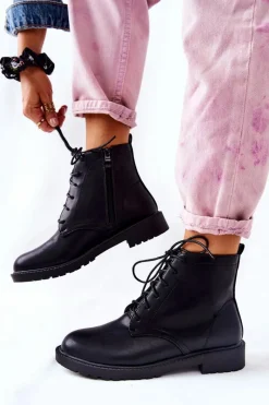 Clearance Klasyczne Skórzane Wiązane Botki Czarne Melome Damskie Czarne Botki|Botki Zimowe Damskie