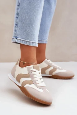 Clearance Boto Klasyczne Sneakersy Damskie Z Eko Skóry Beżowe Maretina Beżowy