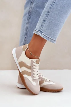 Clearance Boto Klasyczne Sneakersy Damskie Z Eko Skóry Beżowe Maretina Beżowy