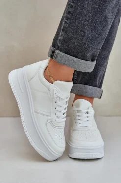 Sneakersy Damskie>Boto Klasyczne Sneakersy Z Eko Skóry Na Platformie Białe Dorreia