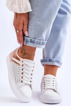 Sneakersy Damskie>Boto Klasyczne Sportowe Buty Z Ażurowym Wzorem Biało-Różowo-Złote Happier