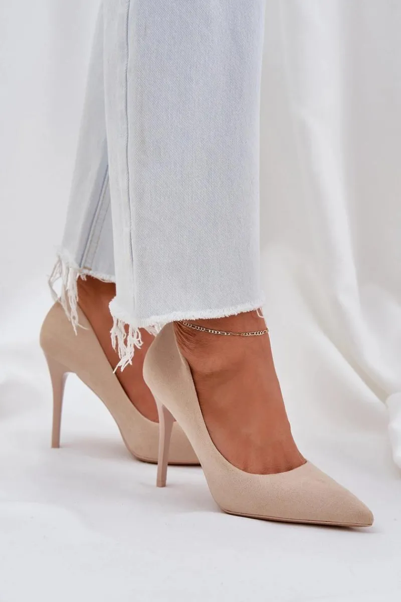 Czółenka Klasyczne>Boto Klasyczne Szpilki Z Eko Zamszu Jasnobeżowe Navinda Beżowy