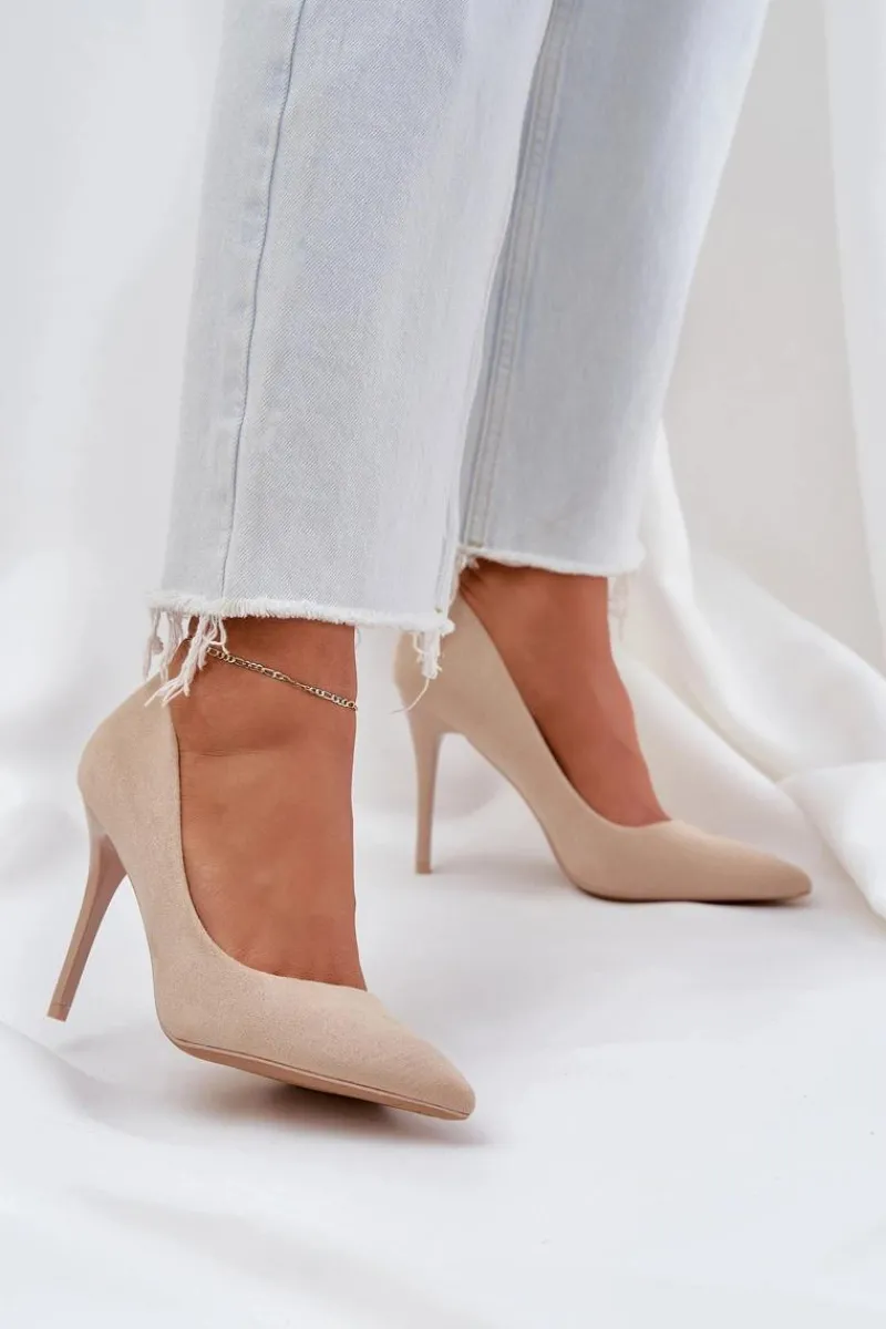 Czółenka Klasyczne>Boto Klasyczne Szpilki Z Eko Zamszu Jasnobeżowe Navinda Beżowy