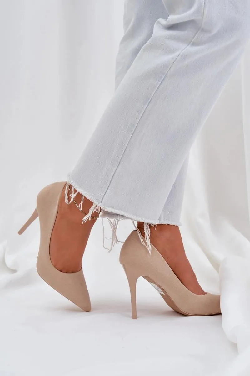 Czółenka Klasyczne>Boto Klasyczne Szpilki Z Eko Zamszu Jasnobeżowe Navinda Beżowy