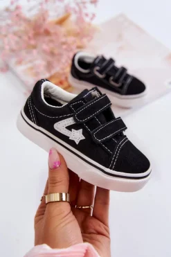 Chłopięce|Dziewczęce>Boto Klasyczne Tenisówki Dziecięce Na Rzepy Czarne Phiris