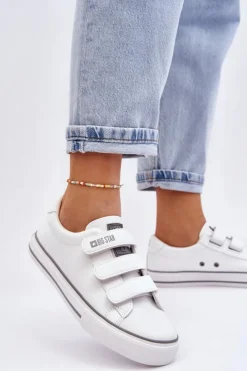 Trampki Damskie Big Star|Trampki Damskie Niskie>Big Star Shoes Klasyczne Tenisówki Na Rzepy Big Star LL274A205 Białe